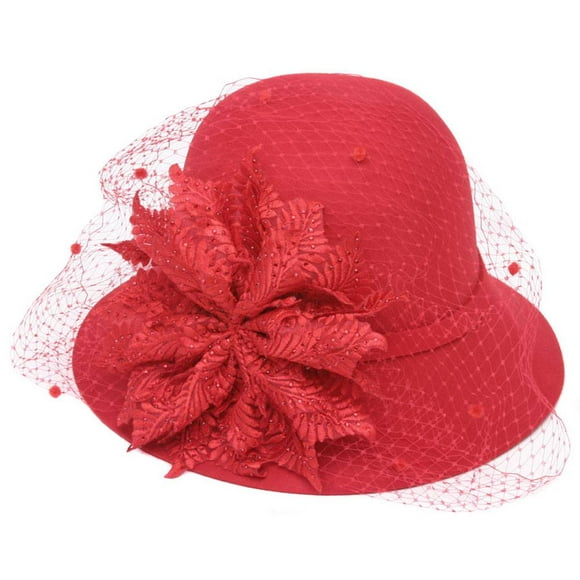 moda para mujer bell cloche hat w  velo y arco  rojo sssophia sombrero para el sol