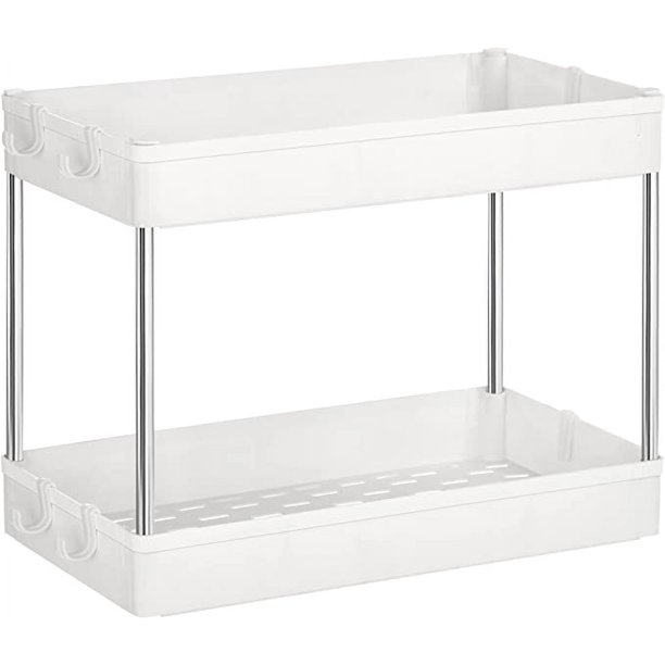  Estante organizador expandible de 2 niveles para debajo del  fregadero, estantes de almacenamiento ajustables para cocina o baño, color  blanco (tamaño: se estira de 23.6 a 39.4 pulgadas) : Hogar y Cocina