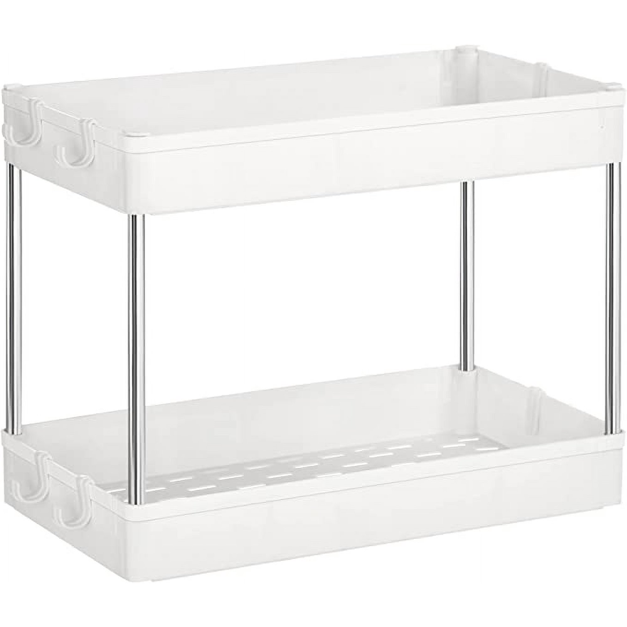  Estante organizador expandible de 2 niveles para debajo del  fregadero, estantes de almacenamiento ajustables para cocina o baño, color  blanco (tamaño: se estira de 23.6 a 39.4 pulgadas) : Hogar y Cocina