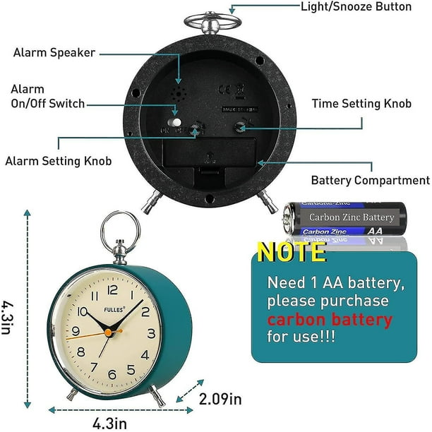Reloj despertador analógico que no hace tictac con luz nocturna Función de  repetición Reloj desperta YONGSHENG 9024735576990
