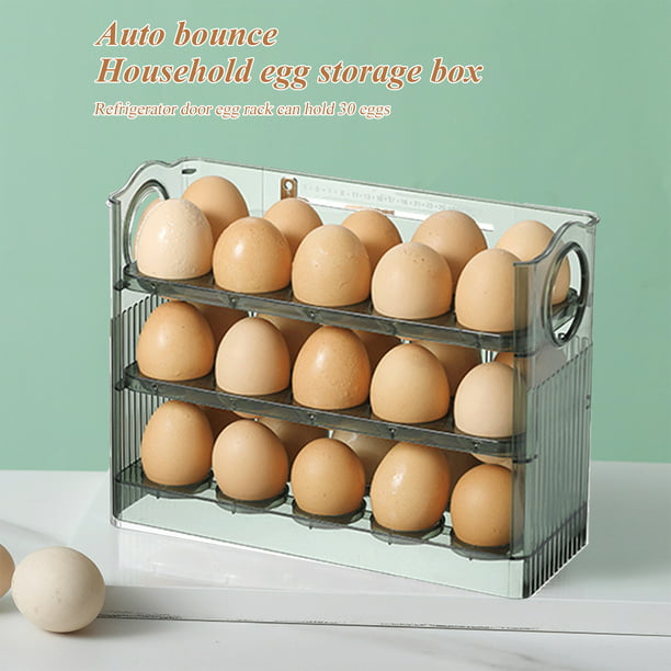  Contenedor de almacenamiento de huevos para refrigerador, 3  niveles con tapa abatible, organizador de huevos para puerta de  refrigerador, bandeja de huevos de gran capacidad para ahorrar espacio con  : Electrodomésticos