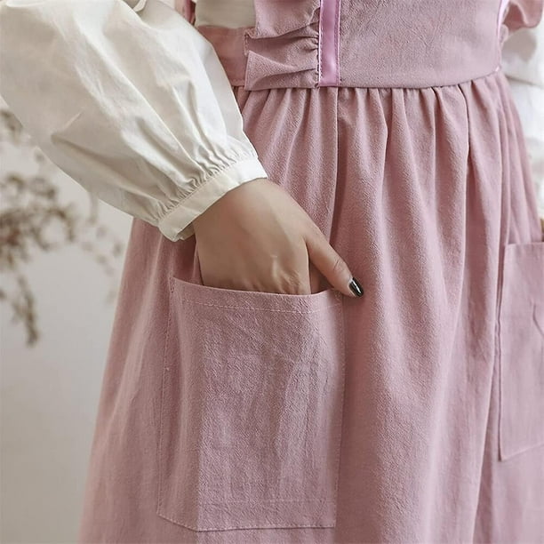 Delantal japonés de lino y algodón con espalda cruzada para mujer con  bolsillos, vestido de moda para jardinería, pintura, limpieza y cocina  YONGSHENG 8390605476327