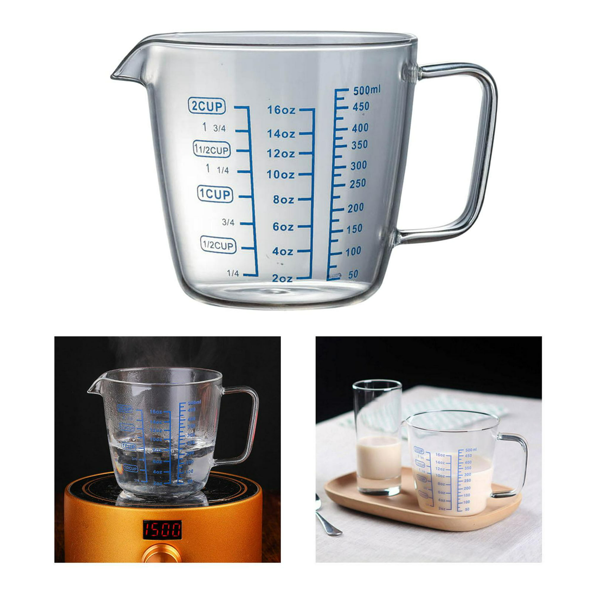 Comprar H&K Store 250ml 500ml taza medidora de vidrio resistente al calor  escala de leche jarra medidora para microondas