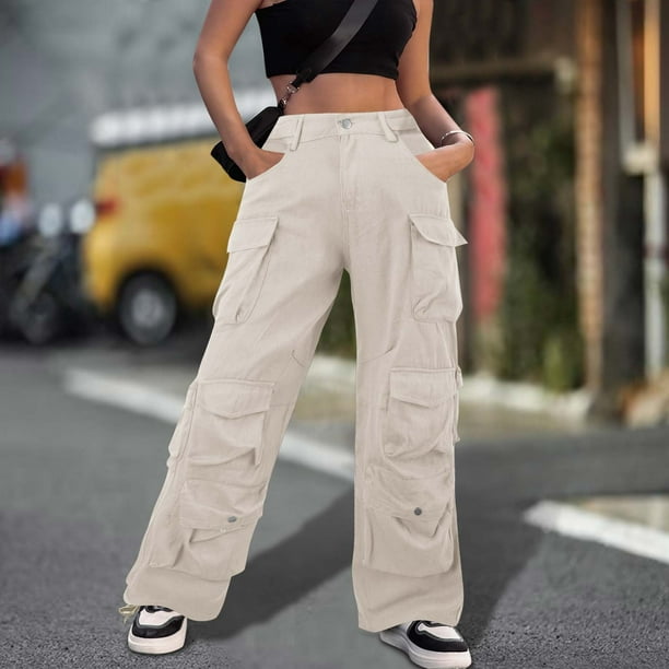 Gibobby Pantalones térmicos de mujer para el frío Pantalones cargo holgados  para mujer, ropa con múltiples bolsillos, pantalones vaqueros de ajuste  relajado(Beige,G)