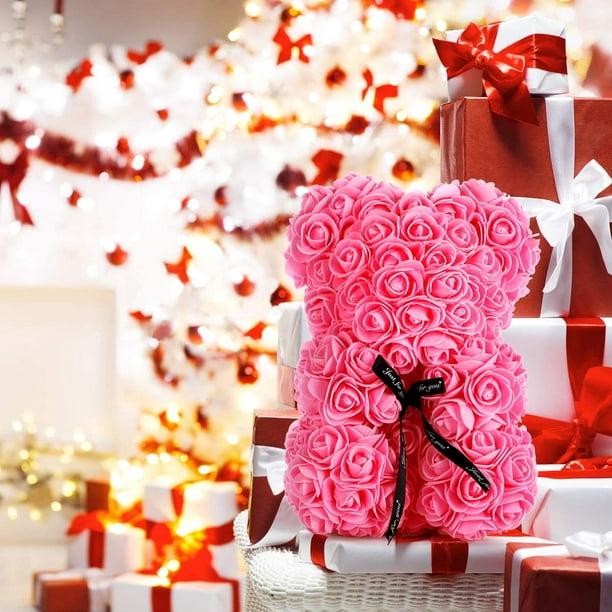 Regalo del Día de San Valentín, rosa roja de 25cm, oso de peluche, flor  rosa, decoración Artificial, regalos de Navidad, regalo de San Valentín  para mujer