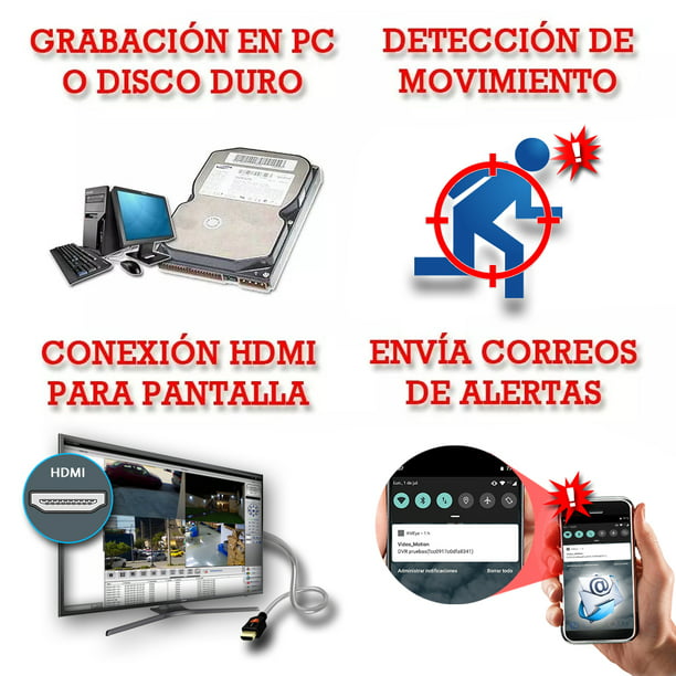Kit Cámaras de seguridad CCTV Provision 1080p Full HD 4 cámaras y  accesorios Provision-ISR PAK4LIGHTCC2MP