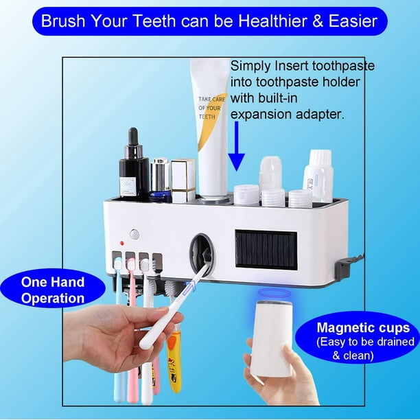 Porta Cepillo De Dientes Soporte de cepillo de dientes solar UV Dispensador  de pasta de dientes de montaje en pared (botón blanco) Wdftyju Libre de BPA