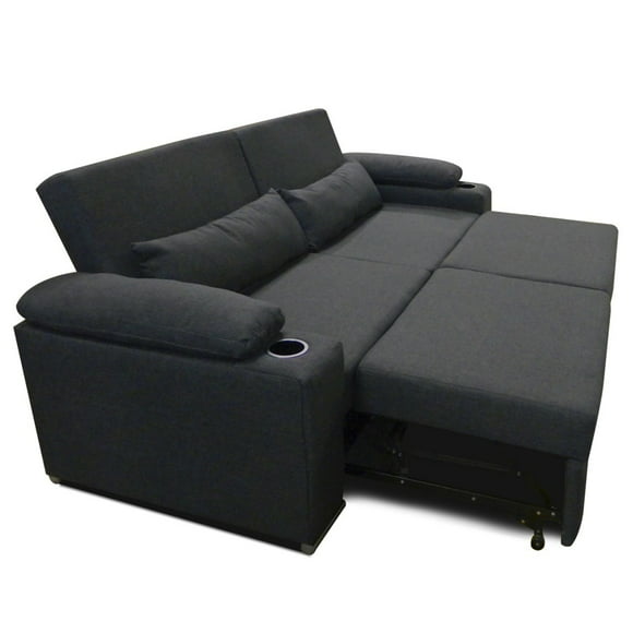 sofa cama matrimonial en lino gris oxford mobydec portavasos integrado