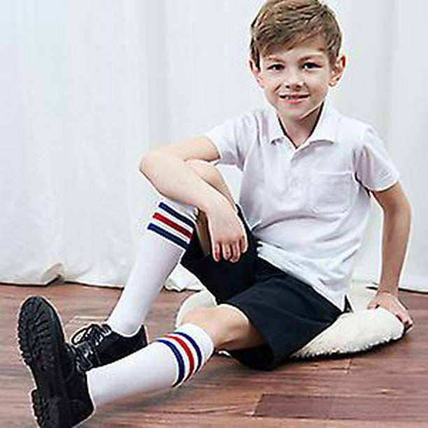 Calcetines de fútbol para niños pequeños, calcetines de tubo alto hasta la  rodilla, calcetines de tres rayas de algodón, calcetines de deporte bonitos  para niños y niñas Afortunado Sencillez
