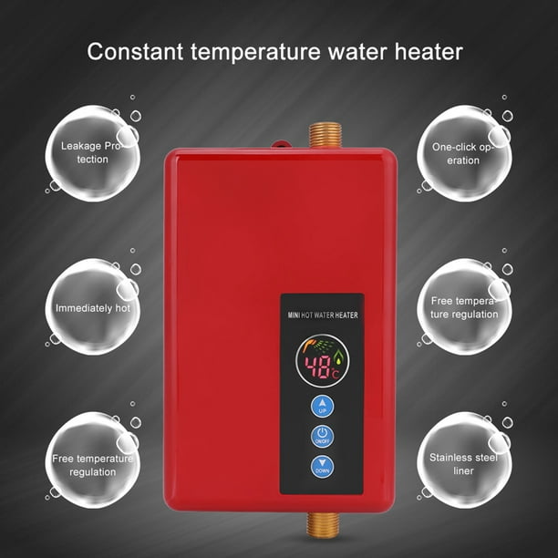 220V 5.5KW Mini calentador de agua eléctrico instantáneo Ducha sin tanque  Sistema de agua caliente Cocina Rojo