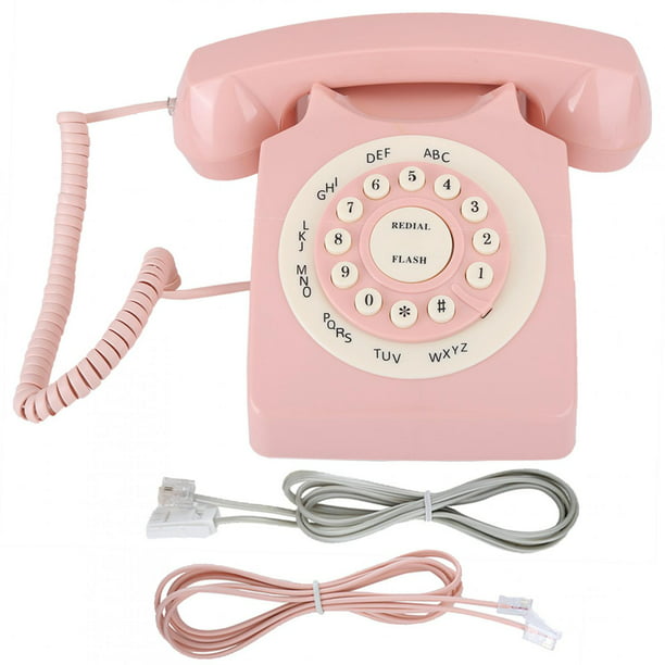 Teléfono de cable vintage, teléfono fijo Retro Rosa, ideal para oficina en  casa, de LYUMO