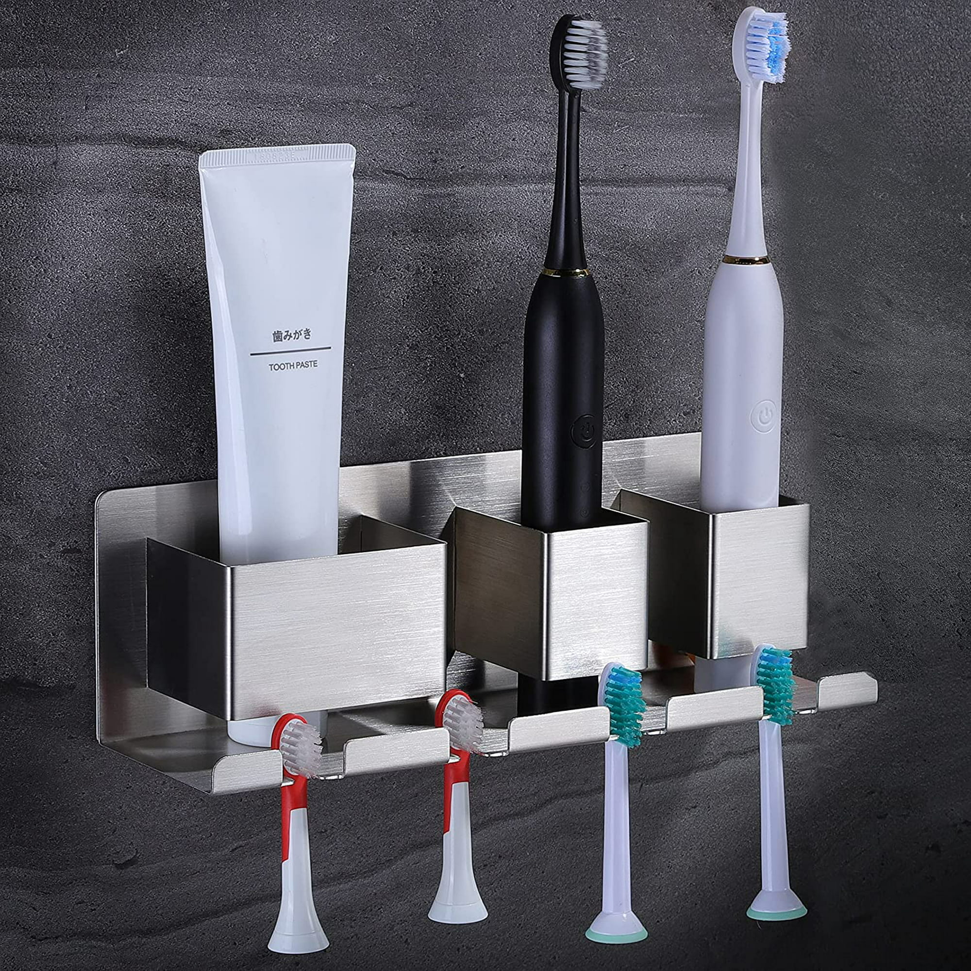 Soportes autoadhesivos para cepillos de dientes montados en la pared,  organizador de cepillos de dientes eléctrico con 3 ranuras para ducha,  colgador