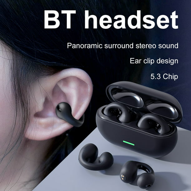 Auriculares de conducción ósea con clip, auriculares abiertos Bluetooth 5.3  para canales auditivos pequeños, control de botón, mini auriculares