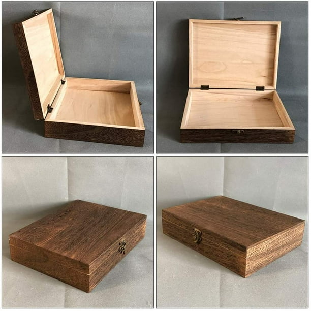 Tradineur - Pequeña caja de madera con tapa - Caja de almacenamiento  decorativa - Caja de madera natural, caja de recuerdos, caj
