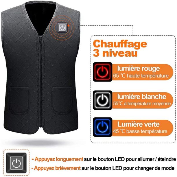 Chaleco térmico para hombre, 8 zonas de calefacción, diseño de luces,  chaqueta térmica ligera para hombre (paquete de baterías no incluidas)