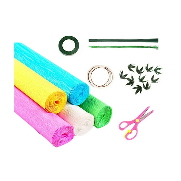 Rollos de papel crepé de 12 colores, hojas de papel crepé de 10 x 98  pulgadas de ancho con alambre floral y cintas florales verdes para  manualidades