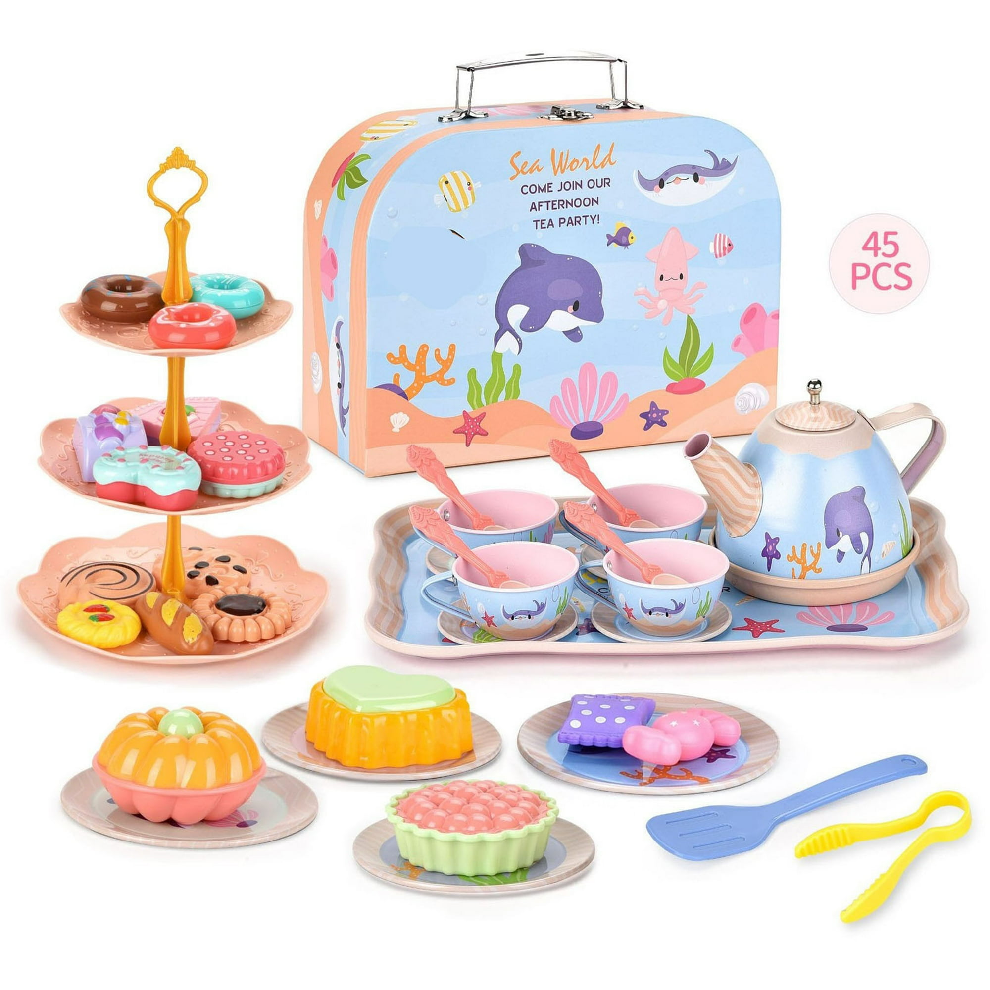 Juguete Juego de Té para Niñas, Juego de Té para Niños, Juego de Té de  Princesas, Juego de Té de Hojalata para Niños, Tazas, Tetera, Pasteles de  Plástico AMMAO TOY230209-1488toy