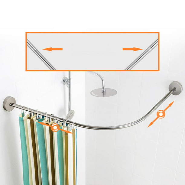 Barra de baño con cortina de ducha y umbral de agua extensible de acero  inoxidable para cortina de ducha con riel curvado en forma de L sin  taladrar