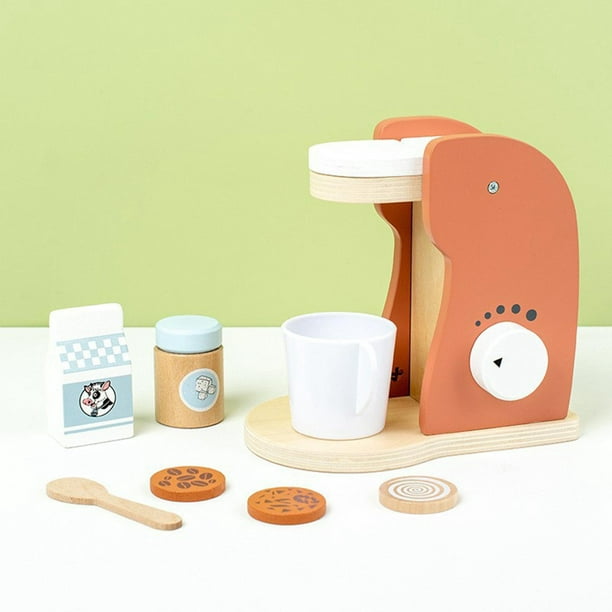 Play Kitchen Accessories - Cafetera de madera para niños, cafetera de  juguete, juego de cocina para niñas y niños (máquina de café) (negro)