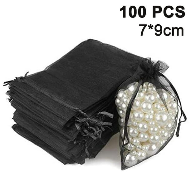 100 bolsas de organza transparente, bolsas blancas de recuerdo de boda con  cordón, bolsas de regalo de joyería de 4 x 6 pulgadas para fiestas, joyas