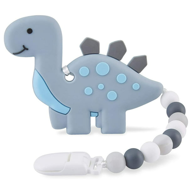 Juguetes para la dentición del bebé para bebés de 3-6 6-12 meses, mordedores  de silicona con soporte para cuentas de alivio y clips para chupete, diseño  de dragón para niños y niñas (
