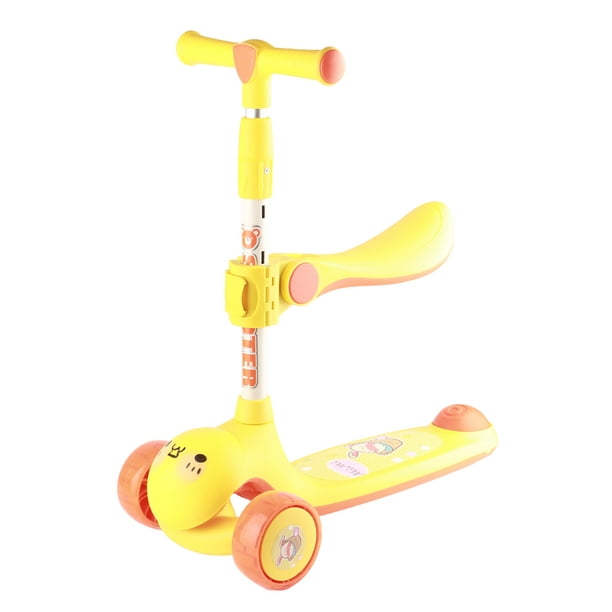 Patinete para niños con altura ajustable, luces musicales coloridas,  patinete para niños de 1 a 3 años, amarillo con asiento
