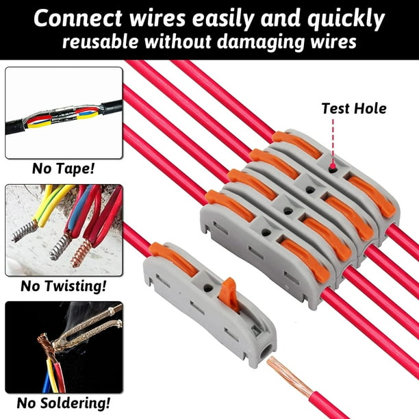Conectores eléctricos, 30 conectores de cable con tuerca de palanca para  empalme rápido en conectores de cable conductor compactos de 2/3/4/5/6 vías  JM