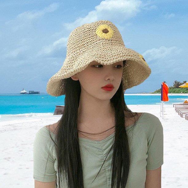 Moda verano playa flor paja sombrero para el sol/flor playa sombreros para  el sol/gorro de viaje al aire libre para mujer -  México