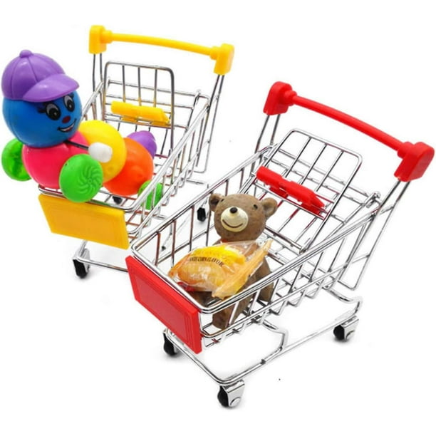 2 piezas Mini carrito de compras carrito de supermercado carrito de compras  utilitario modo almacenamiento juguete, azul y rojo
