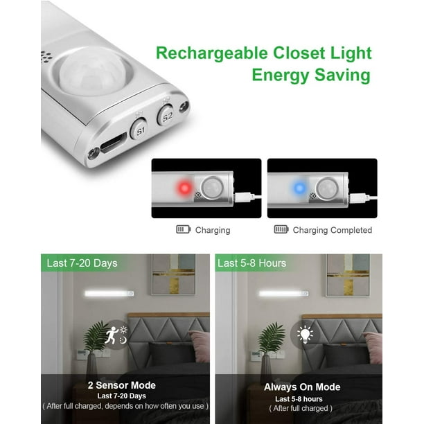 Luz LED bajo armario con sensor 80 cm recargable USB 250lm
