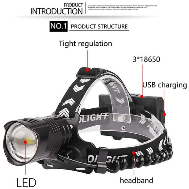 Linterna frontal LED súper potente XHP360, nueva linterna frontal recargable  XHP160 XHP90, linterna frontal de alta