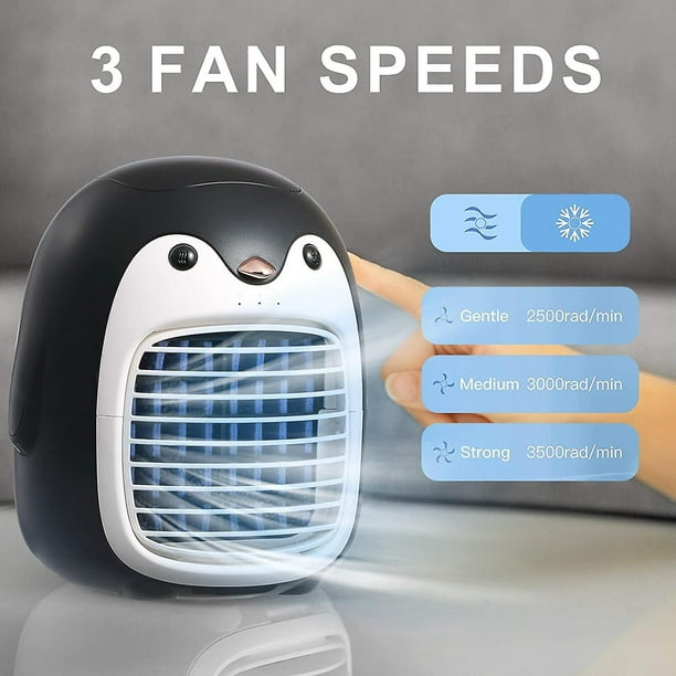 Lindo pingüino ventilador de aire acondicionado portátil, enfriador de aire  inalámbrico USB recargable, espacio personal mini evaporativo,  humidificador silencioso de 3 velocidades Misting Fa