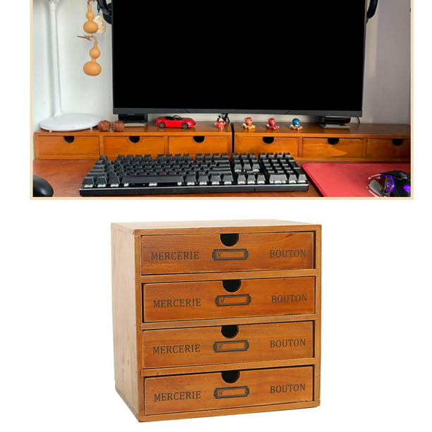 Organizador de almacenamiento de escritorio de 4 cajones en diseño moderno  de madera (9.8 x 6.9 x 9.8 pulgadas), unidad de cajones apilable de 4