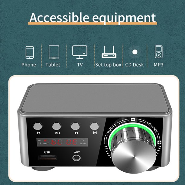 Mini Amplificador de Audio Digital HiFil, 50Wx2-Bluetooth 5, para el Hogar