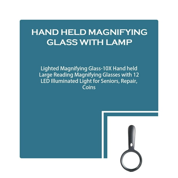 Lighted Magnifying Glass-10X Hand held Large Reading Magnifying