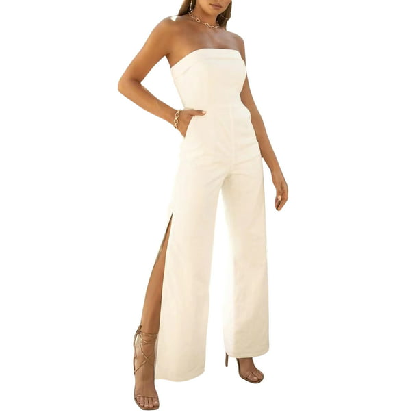 Elegante mono blanco de color sólido de verano para mujer, sin mangas,  cintura alta, pantalones sueltos casuales (color blanco, tamaño: XL)