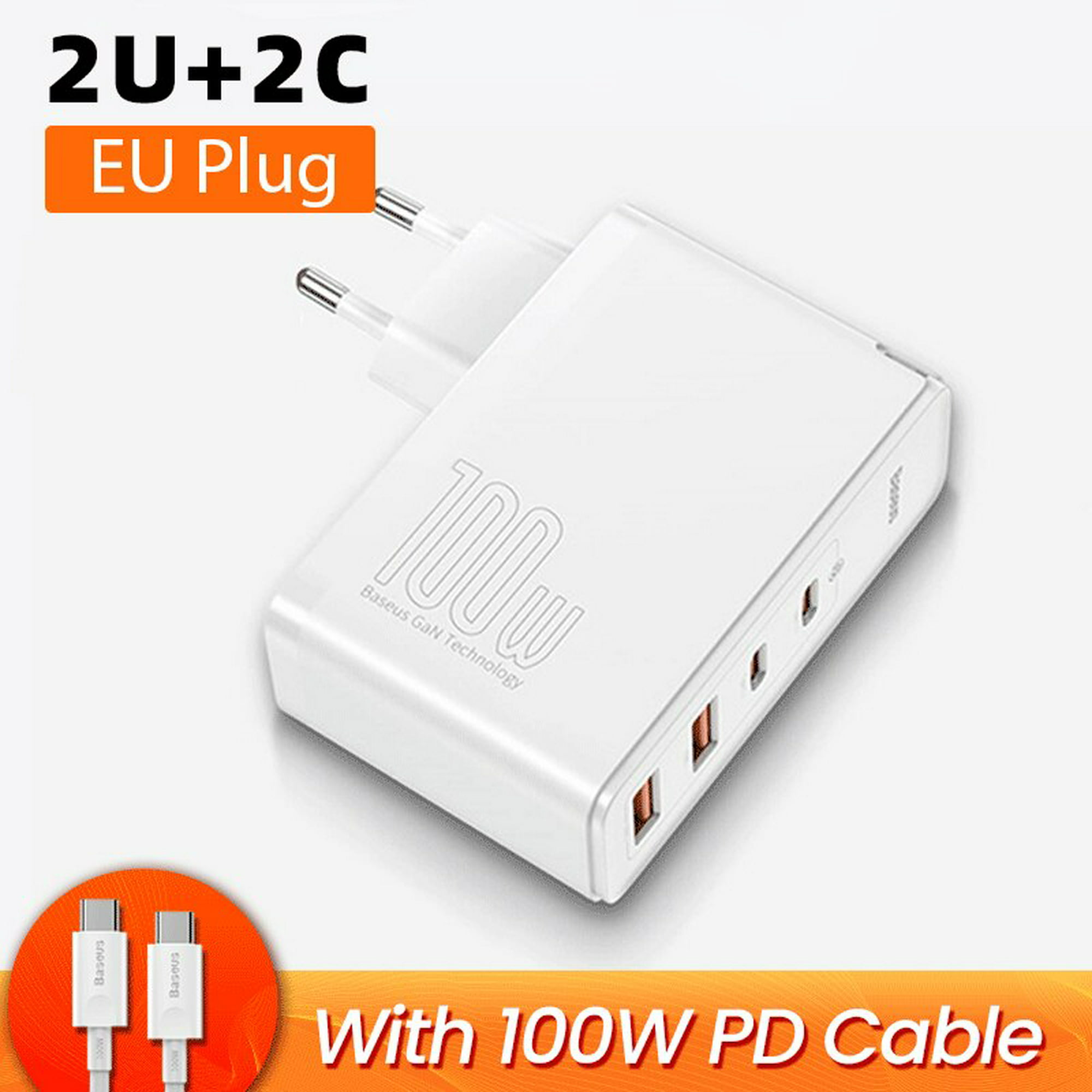 Cargador Baseus 65W 2 USBC + USBA con Cable Tipo C a Tipo C 100W de 1m