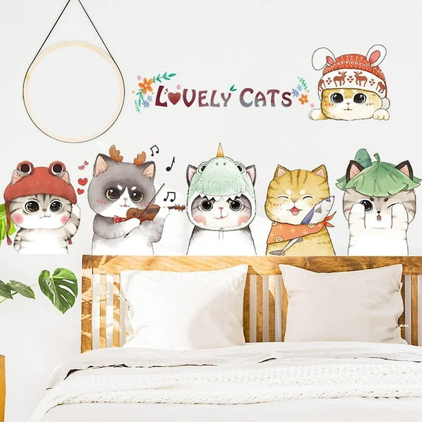 Pegatinas de pared de gatitos y gatos de Buerhomie, arte de pared de  guardería de anime, murales de pared para bebés, decoración de dormitorio para  niños, arte de pared de póster para