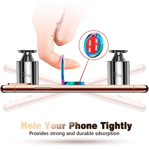 Soporte para anillo de teléfono celular, soporte para dedo, soporte de  agarre de anillo de dedo de metal para soporte magnético fuerte para  automóvil compatible con teléfono inteligente (colorido) Adepaton  CZDZ-ZH12-2