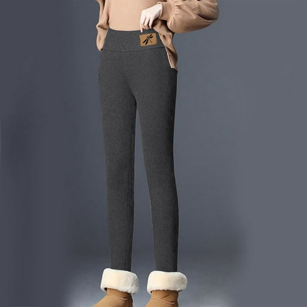 Gibobby pantalones termicos mujer Pantalones de moda para mujer con  bolsillos de cintura alta y pantalones casuales de pierna recta con botones  (Gris, L)