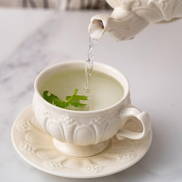 Juego de tazas de té y platillos, tazas de té Vintage, juego de té de , taza  de té con patrón 3D de 250ml, taza de té y platillo para té, agua, 