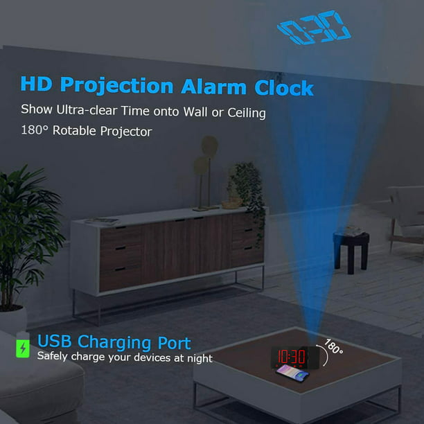 Proyección Reloj despertador Proyector de 180 ° con radio FM Función de  repetición 4 atenua Abanopi Despertador