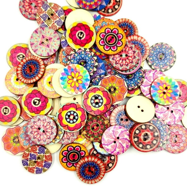  Botones de madera, 100 botones redondos de 2 agujeros surtidos  de flores vintage, botones decorativos para manualidades de costura : Arte  y Manualidades