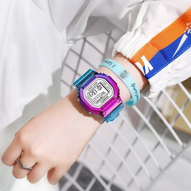 Relojes Digitales deportivos para mujer, pulsera LED con correa de