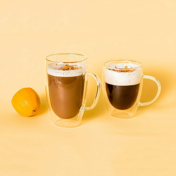  NFNSIG Paquete de 4 tazas de café creativas con forma de fruta  de 5.7 onzas, taza de vidrio transparente de doble pared, vasos de cerveza  para capuchino, té, café con leche
