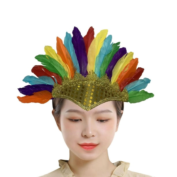 Diadema de plumas indio Fascinator indio Sombrero Decorativo Estilo  nacional Corona para de danza gitana Mardi Gras Fiesta de Estilo A Salvador  Banda