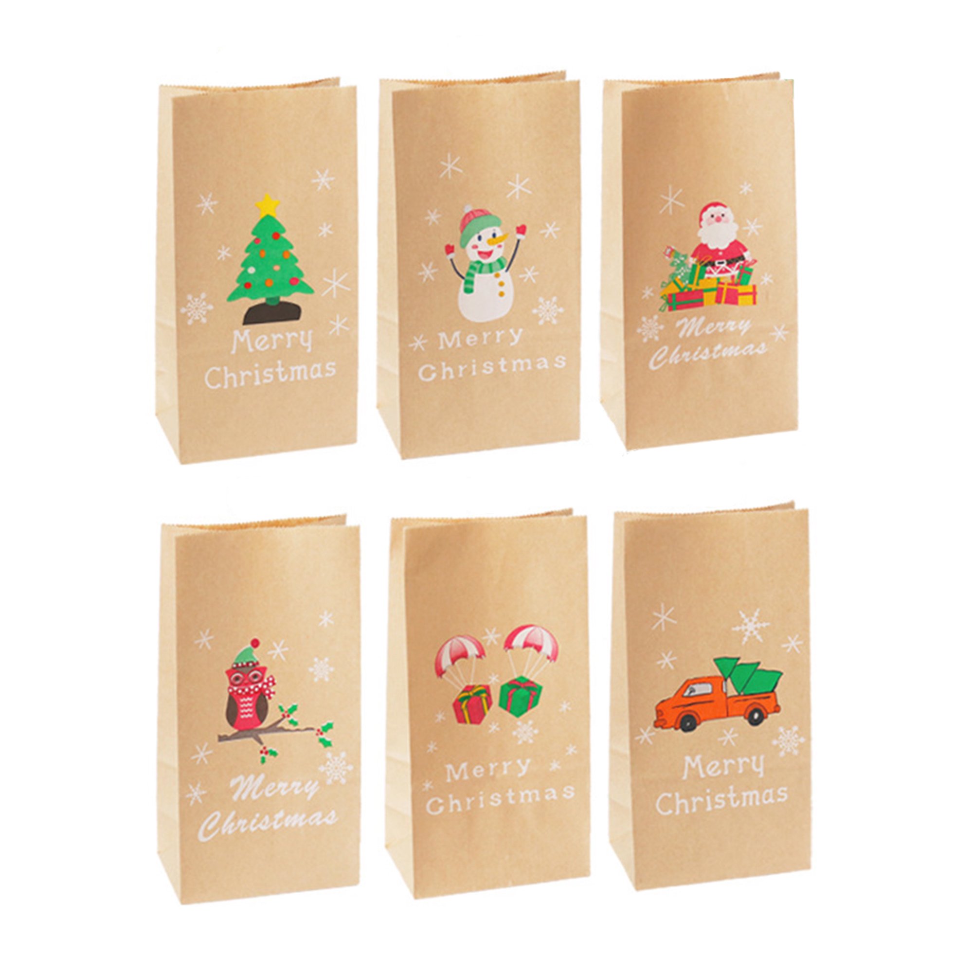 Bolsas de regalo de papel Kraft para Navidad, bolsitas de regalo de diseño  navideño, bolsas de papel para dulces de Navidad con 24 etiquetas adhesivas