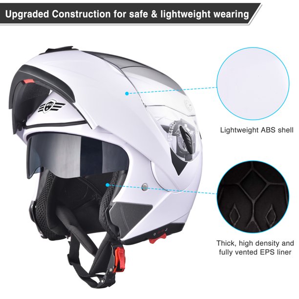  AHR Run-M Full Face Bluetooth Motorcycle Helmet Flip Up Modular  Helmet Dual Visors DOT Approved, L : Automotive