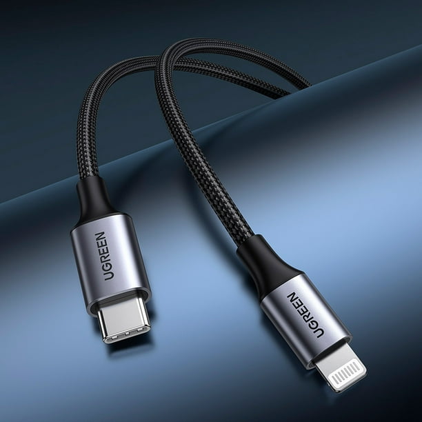 UGREEN 60759 Cable USB-C a Lightning / Certificado MFi / 1 Metro / Adecuado  para iPhone iPad y iPod / Carga y Sincronizacion de Datos / Velocidad 480  Mbps / PD Carga Rapida 3A max. / Caja de Aluminio