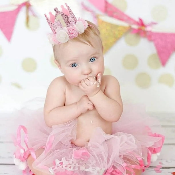 Primer cumpleaños bebé rosa corona / 1er cumpleaños corona / 1er cumpleaños  niña traje / primer cumpleaños traje niña / bebé rosa brillo corona